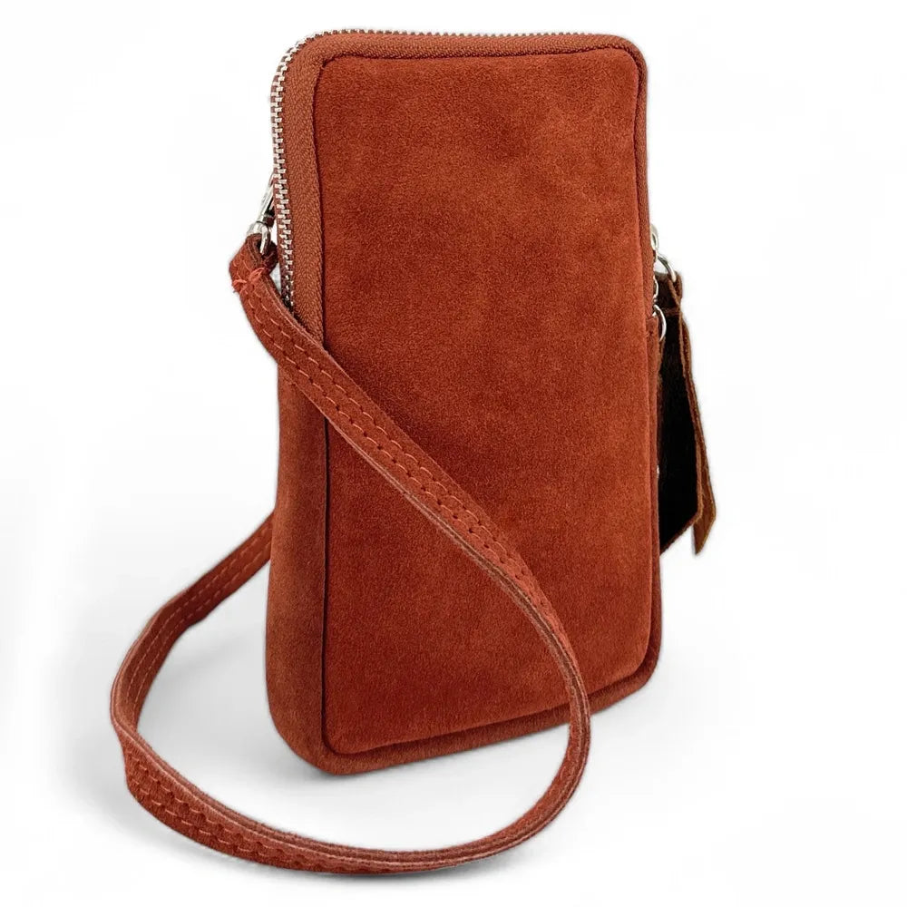 Pochette bandoulière en croûte de cuir LOUVRE Rouge brique