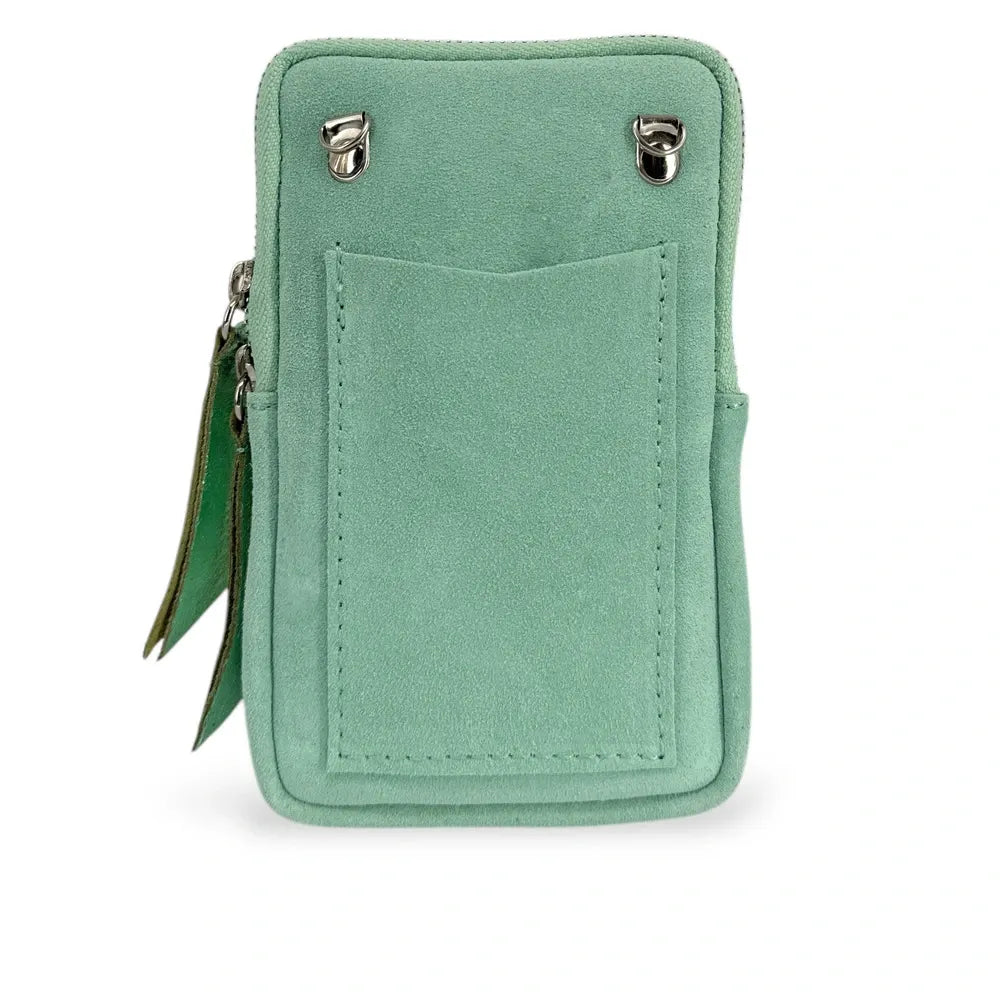 Pochette bandoulière en croûte de cuir LOUVRE Vert pastel