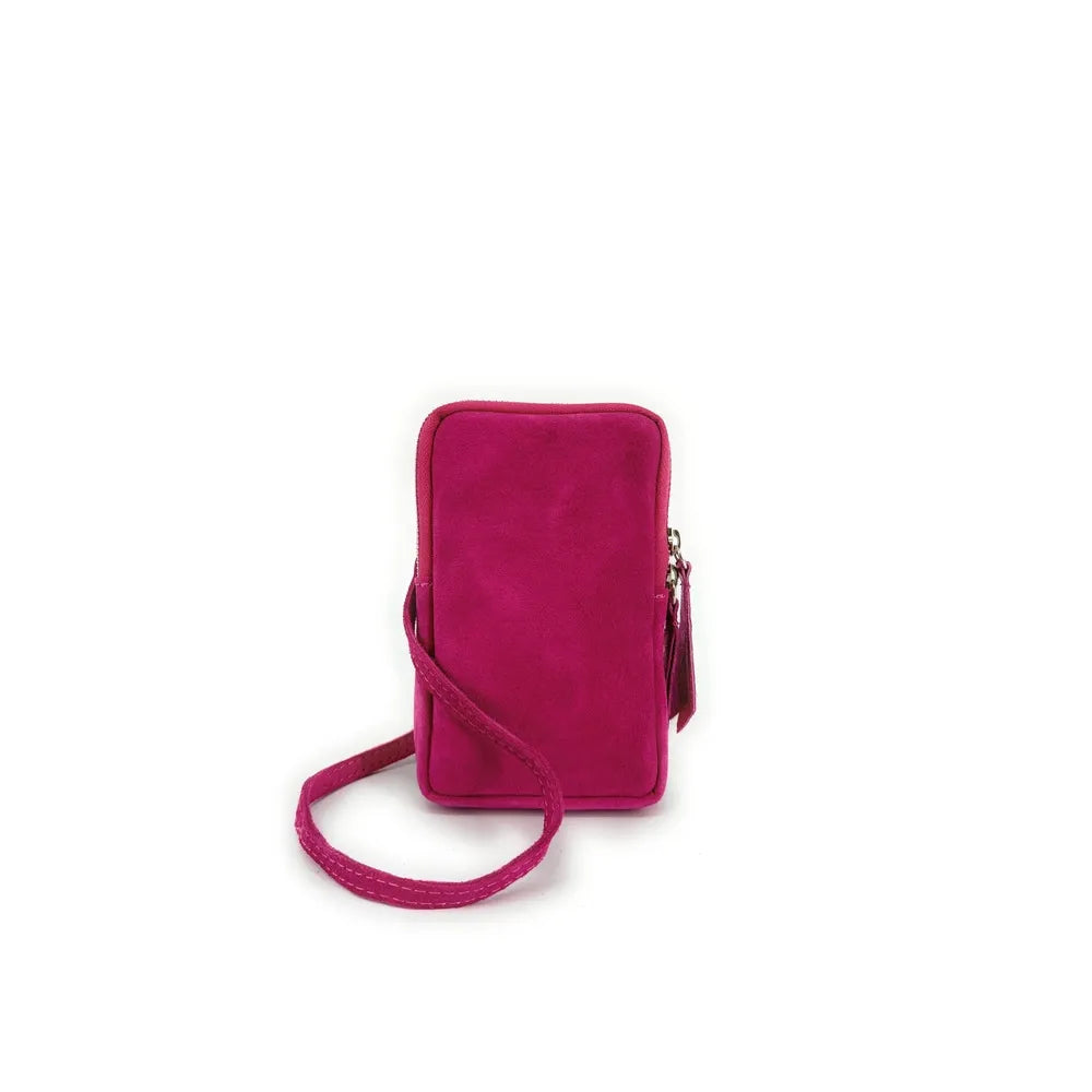 Pochette bandoulière en croûte de cuir LOUVRE Rose fuchsia