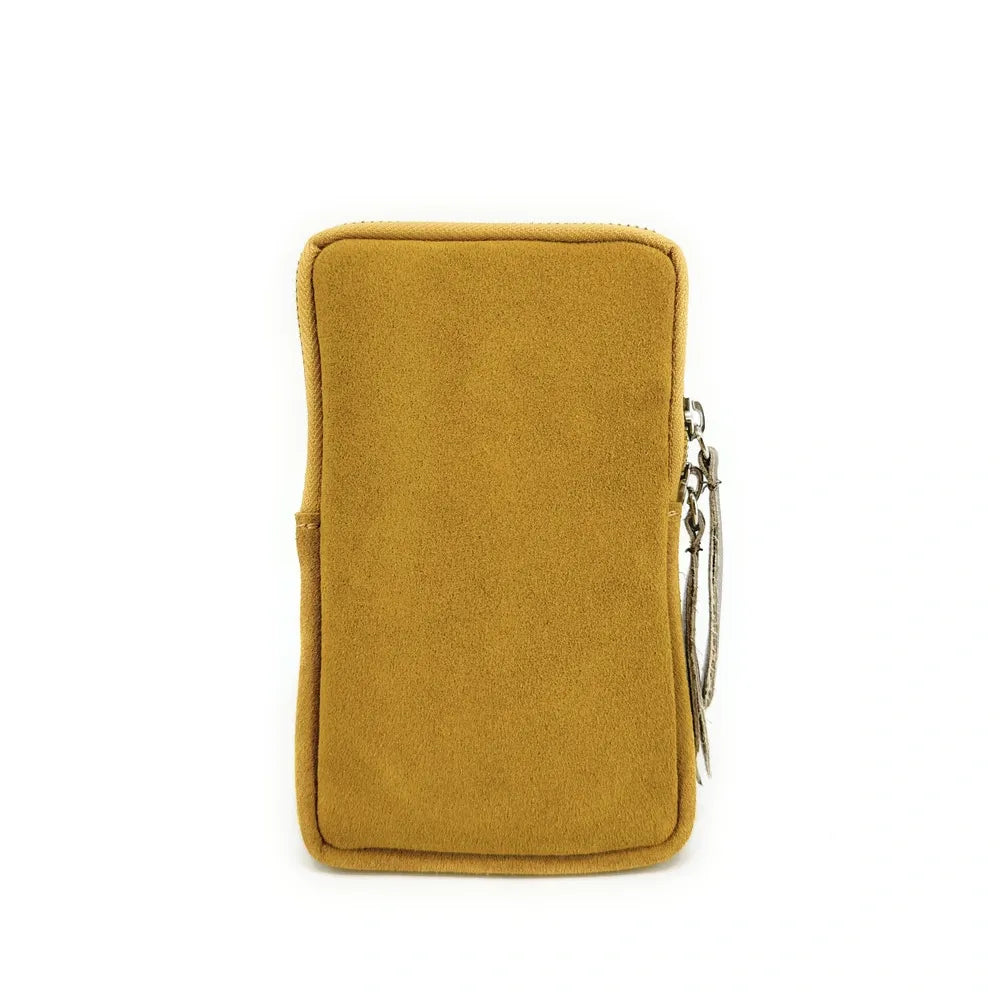 Pochette bandoulière en croûte de cuir LOUVRE Jaune Moutarde