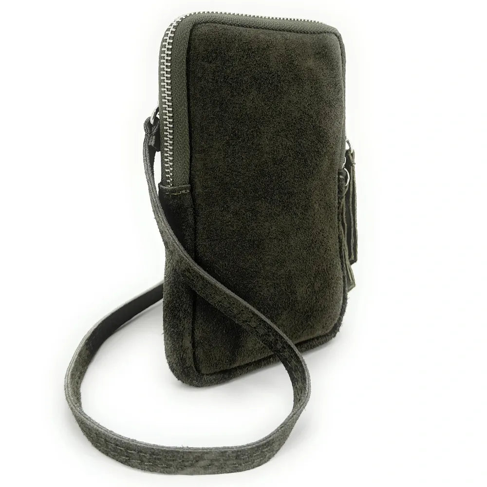 Pochette bandoulière en croûte de cuir LOUVRE Kaki