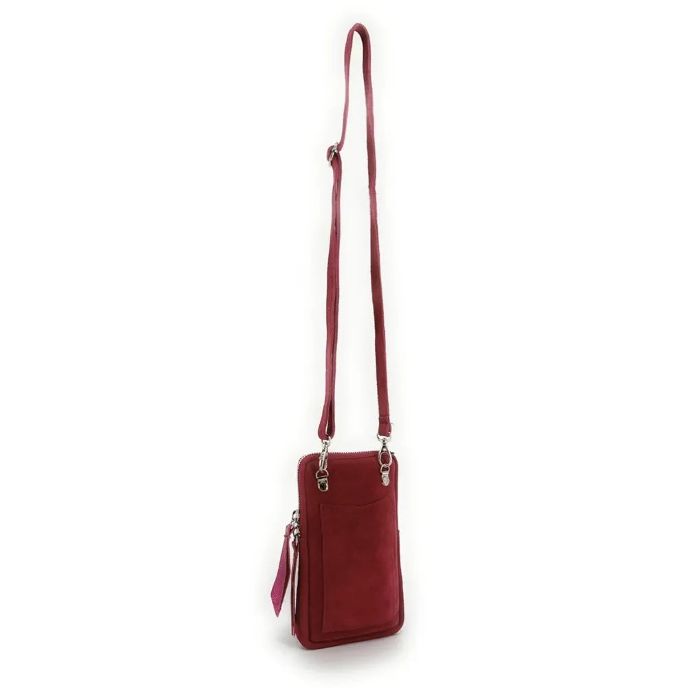 Pochette bandoulière en croûte de cuir LOUVRE Rouge intense
