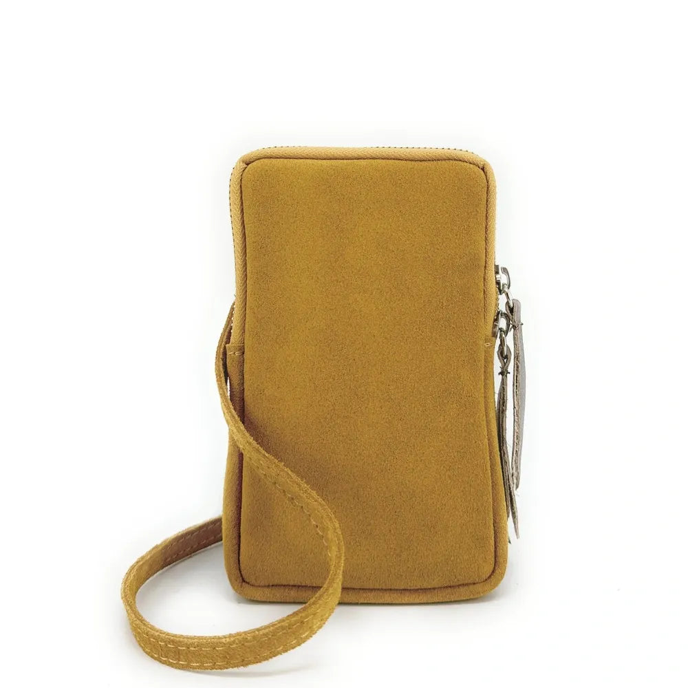 Pochette bandoulière en croûte de cuir LOUVRE Jaune Moutarde