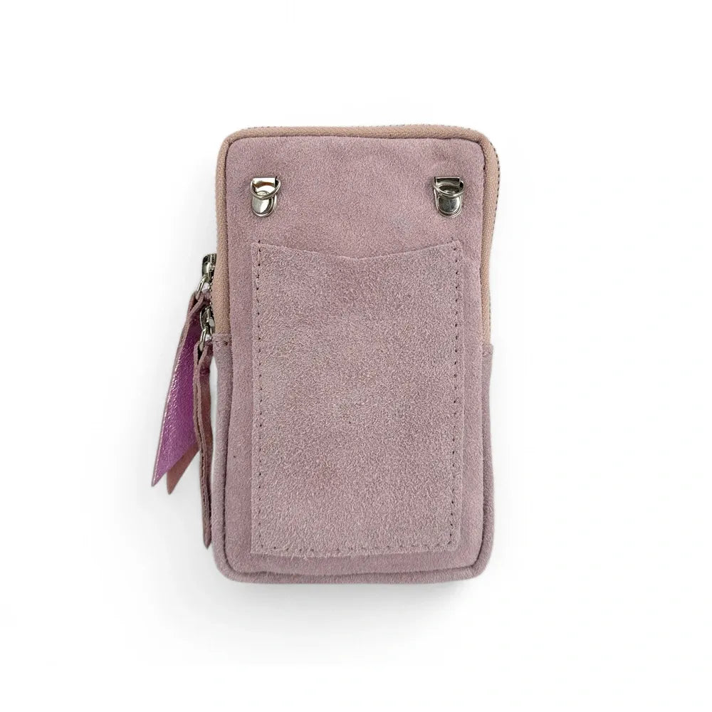 Pochette bandoulière en croûte de cuir LOUVRE Rose pâle