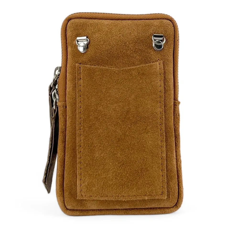 Pochette bandoulière en croûte de cuir LOUVRE Camel