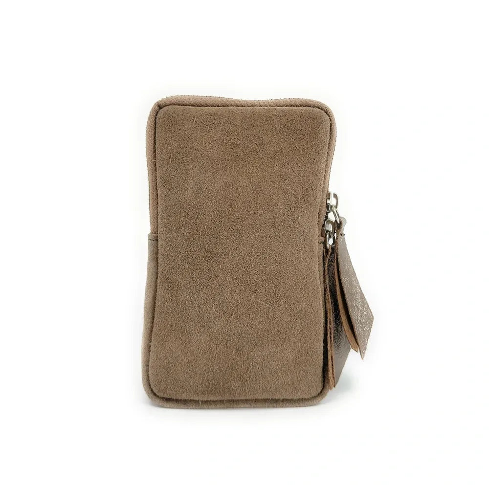 Pochette bandoulière en croûte de cuir LOUVRE Taupe