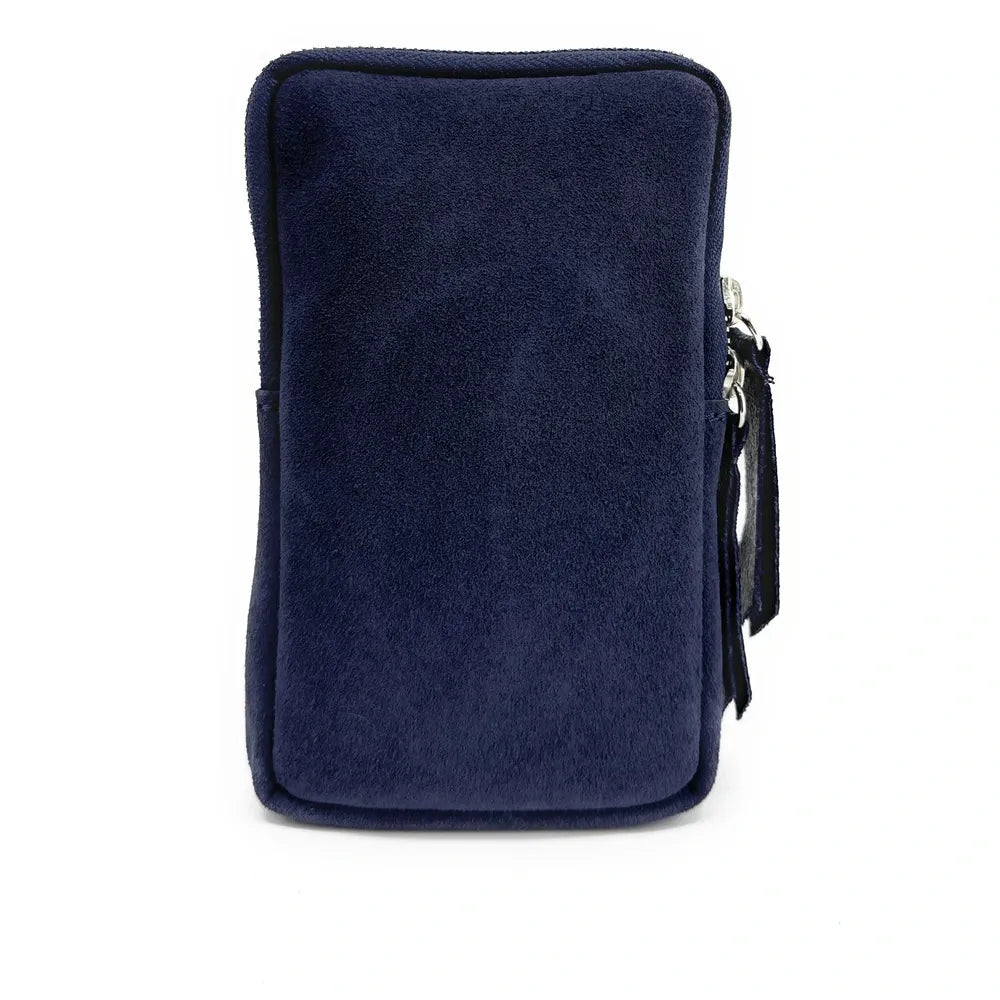 Pochette bandoulière en croûte de cuir LOUVRE Bleu marine