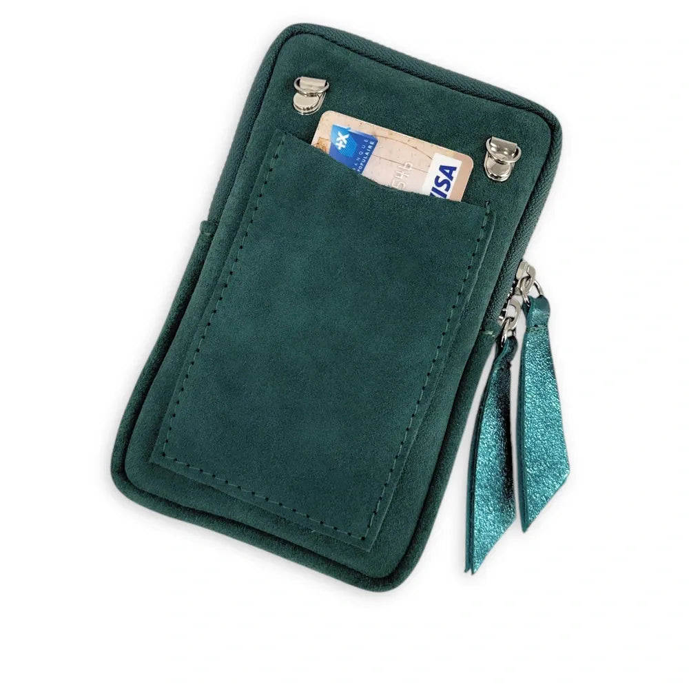 Pochette bandoulière en croûte de cuir LOUVRE Vert forêt