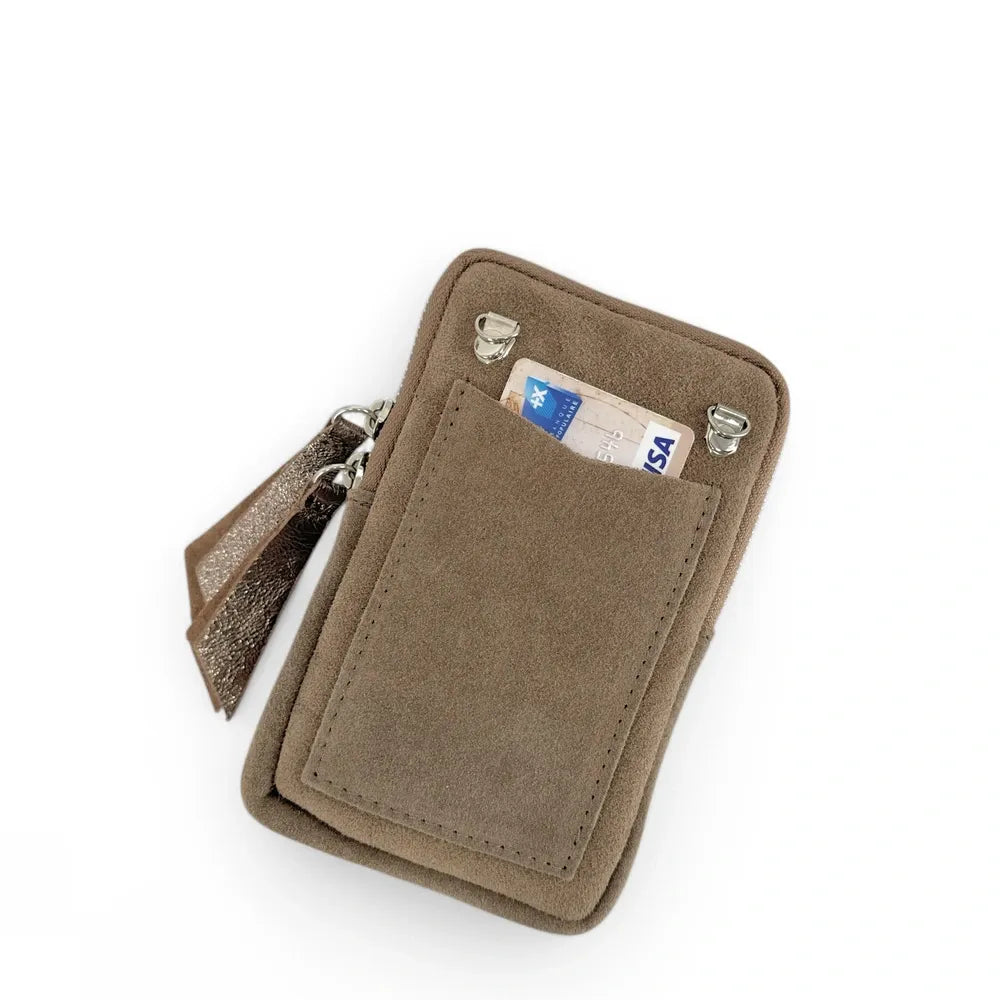 Pochette bandoulière en croûte de cuir LOUVRE Taupe