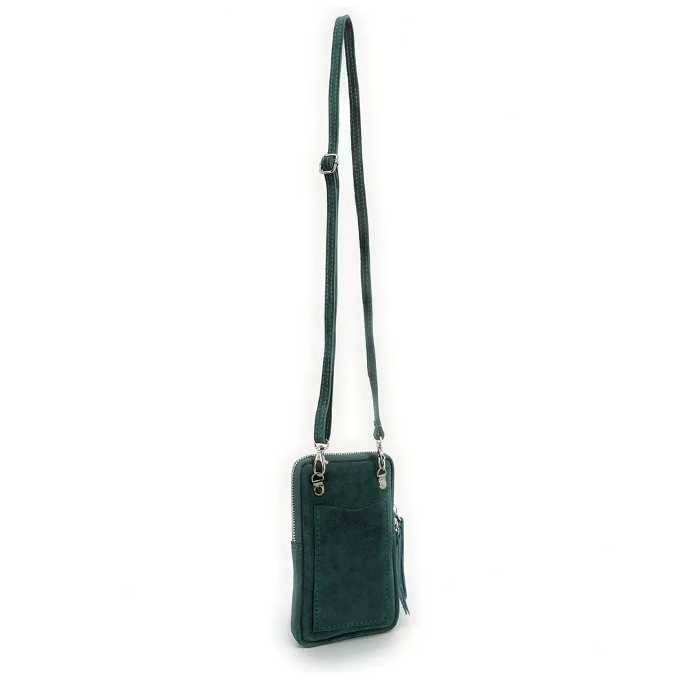 Pochette bandoulière en croûte de cuir LOUVRE Vert forêt