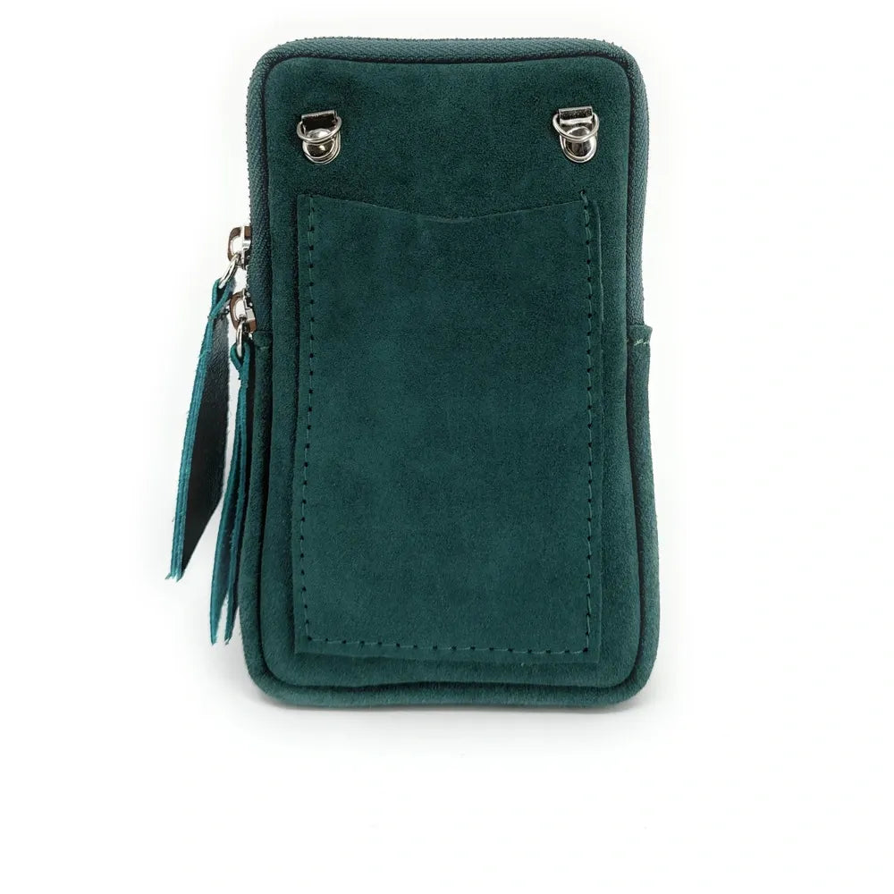 Pochette bandoulière en croûte de cuir LOUVRE Vert forêt