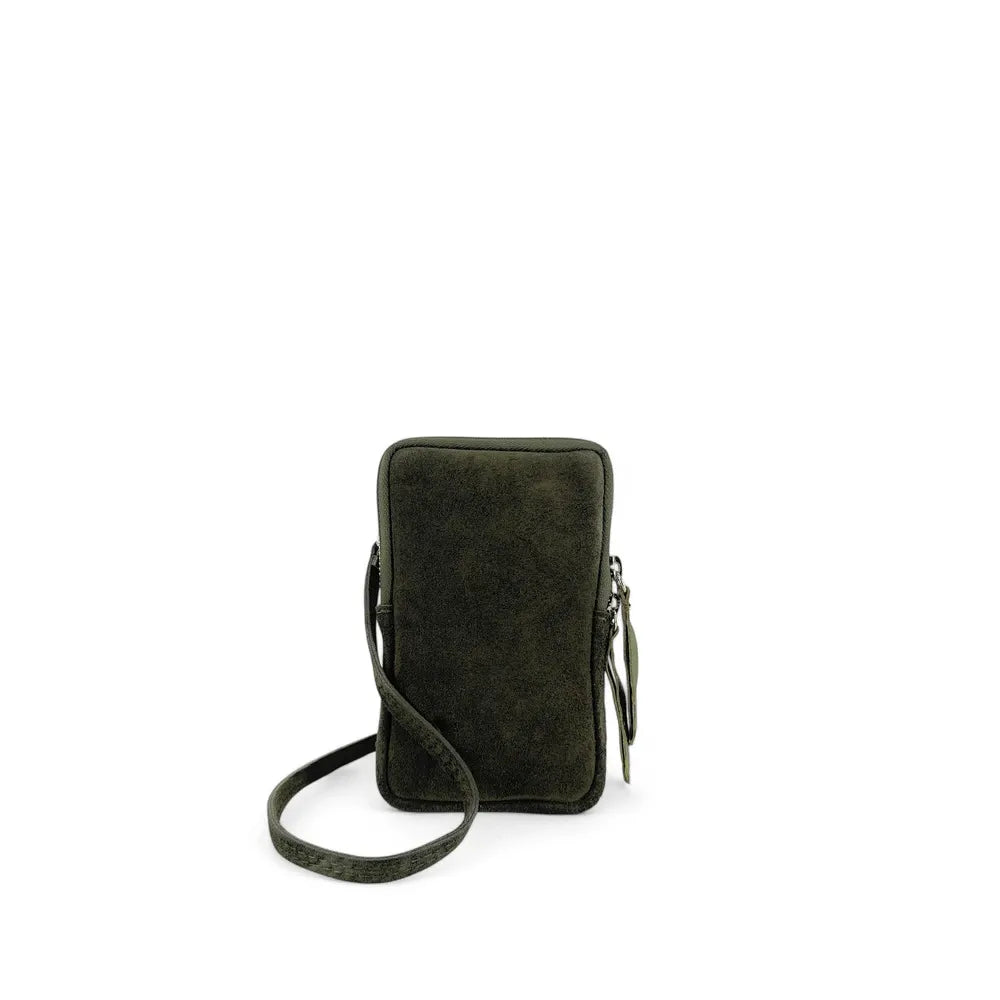 Pochette bandoulière en croûte de cuir LOUVRE Kaki