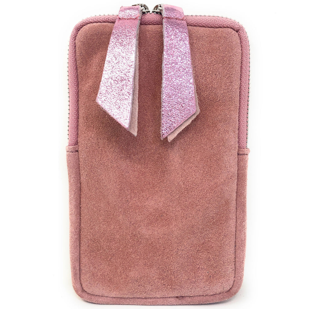 Pochette bandoulière en croûte de cuir LOUVRE Rose nude