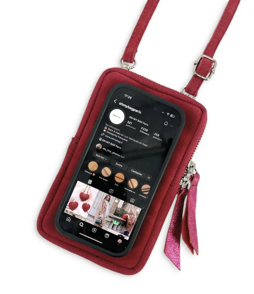 Pochette bandoulière en croûte de cuir LOUVRE Rouge intense