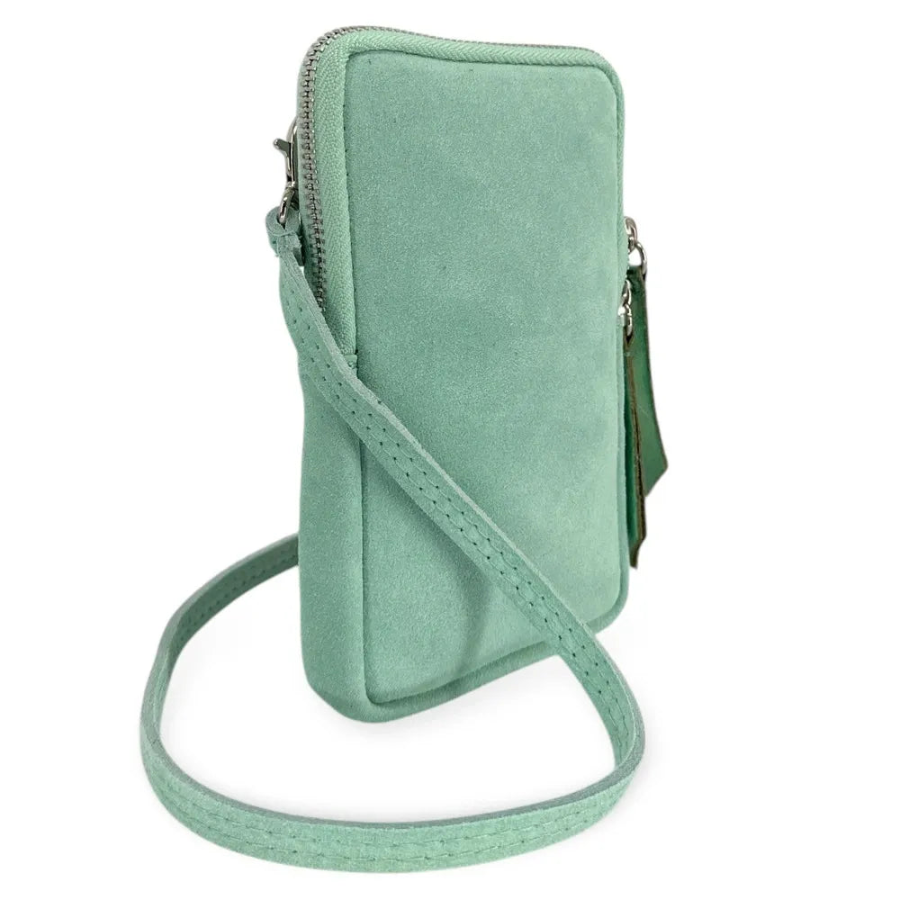 Pochette bandoulière en croûte de cuir LOUVRE Vert pastel