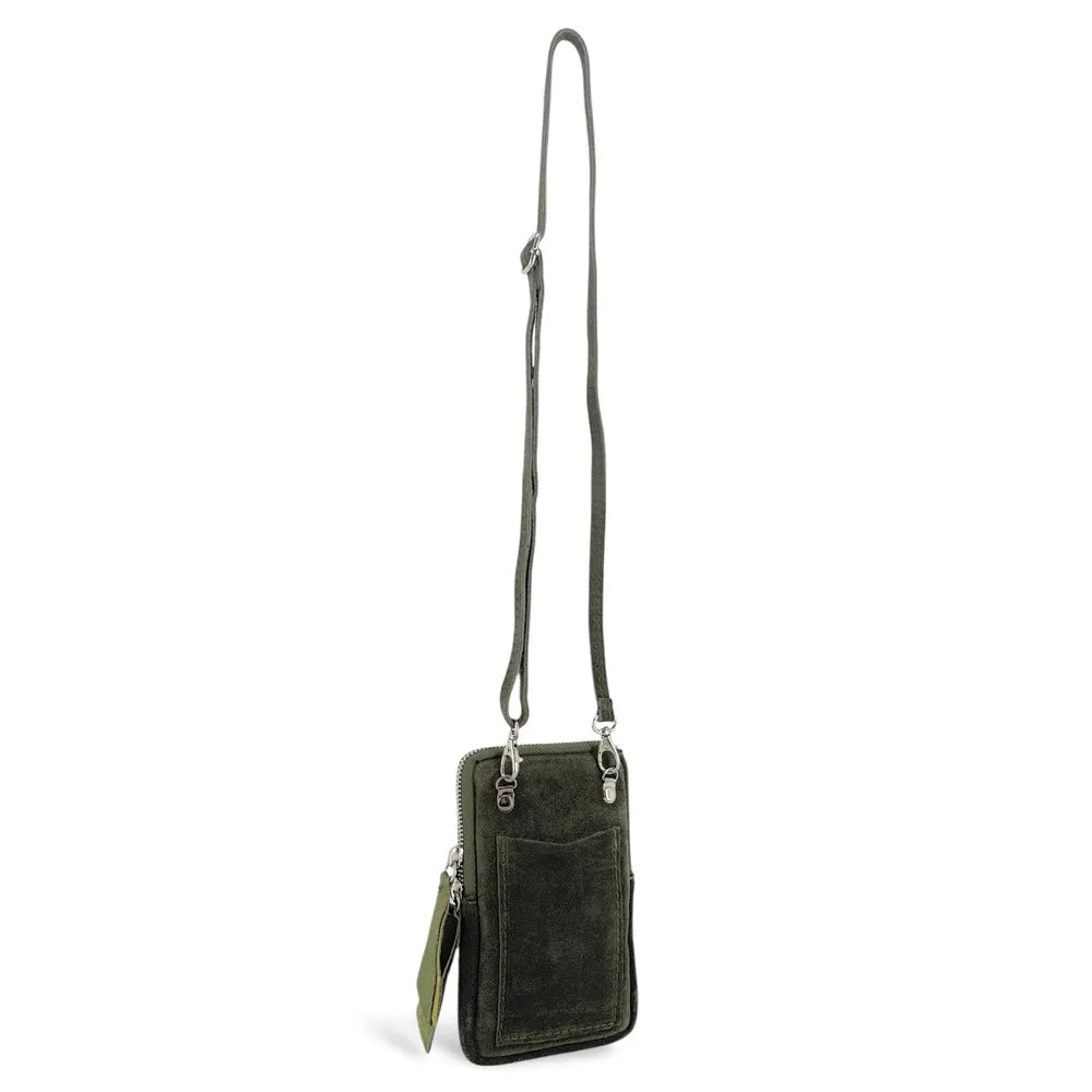 Pochette bandoulière en croûte de cuir LOUVRE Kaki