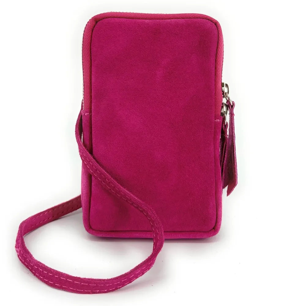 Pochette bandoulière en croûte de cuir LOUVRE Rose fuchsia