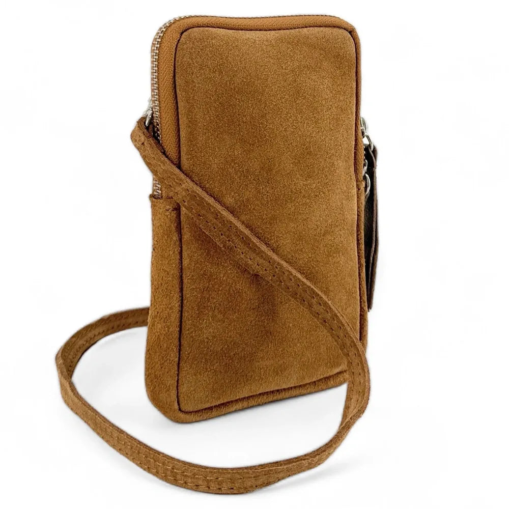 Pochette bandoulière en croûte de cuir LOUVRE Camel