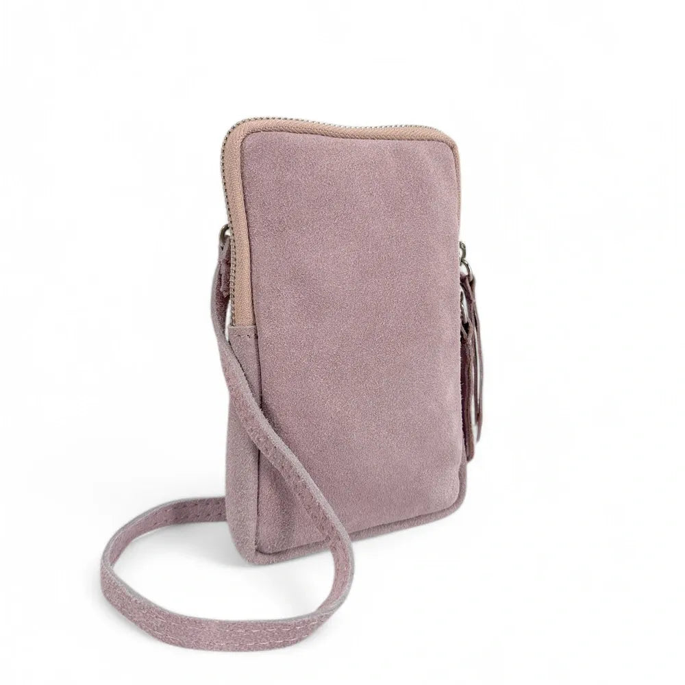 Pochette bandoulière en croûte de cuir LOUVRE Rose pâle