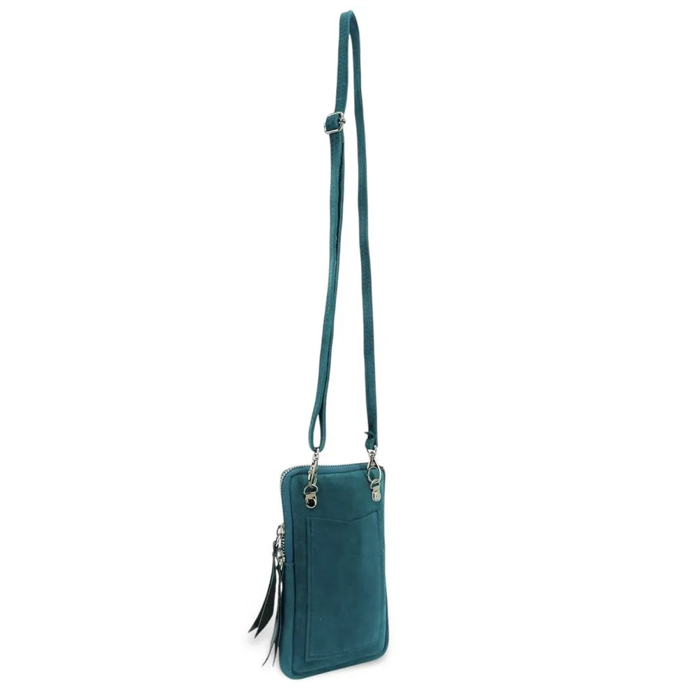 Pochette bandoulière en croûte de cuir LOUVRE Bleu vert canard