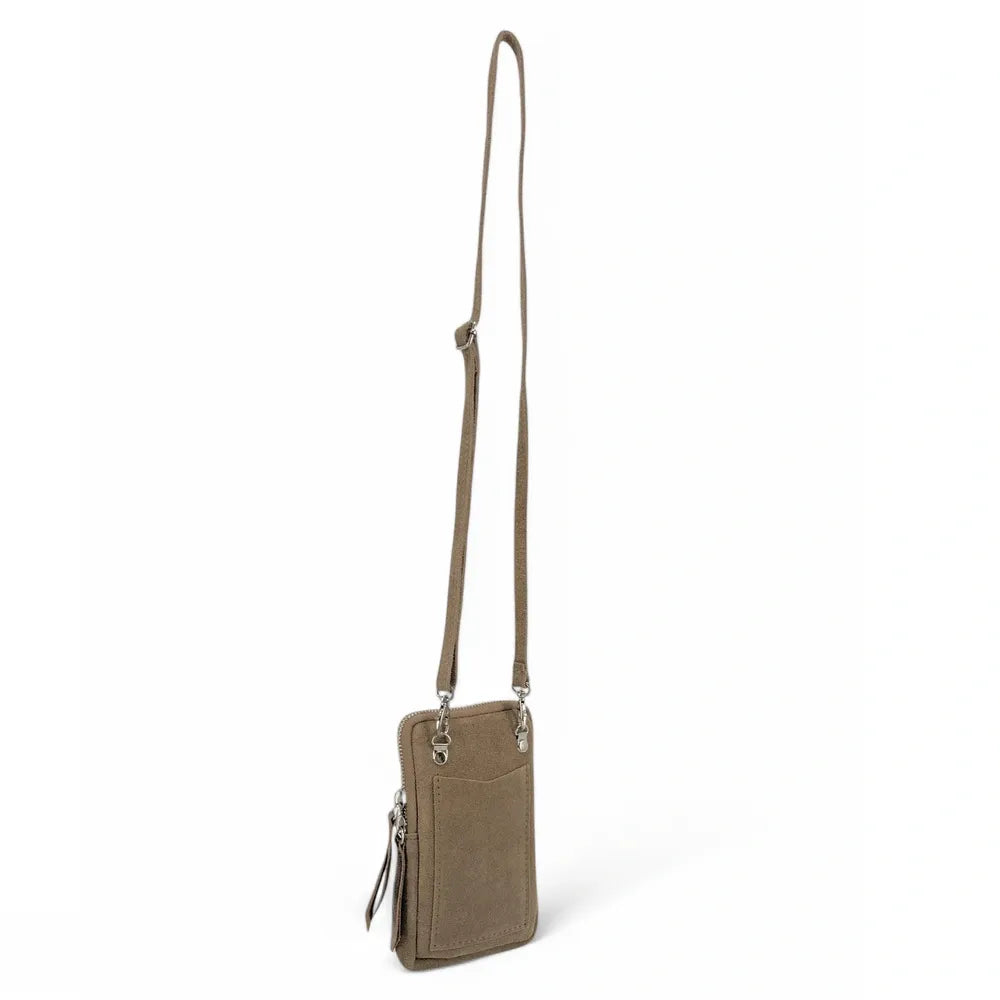 Pochette bandoulière en croûte de cuir LOUVRE Taupe