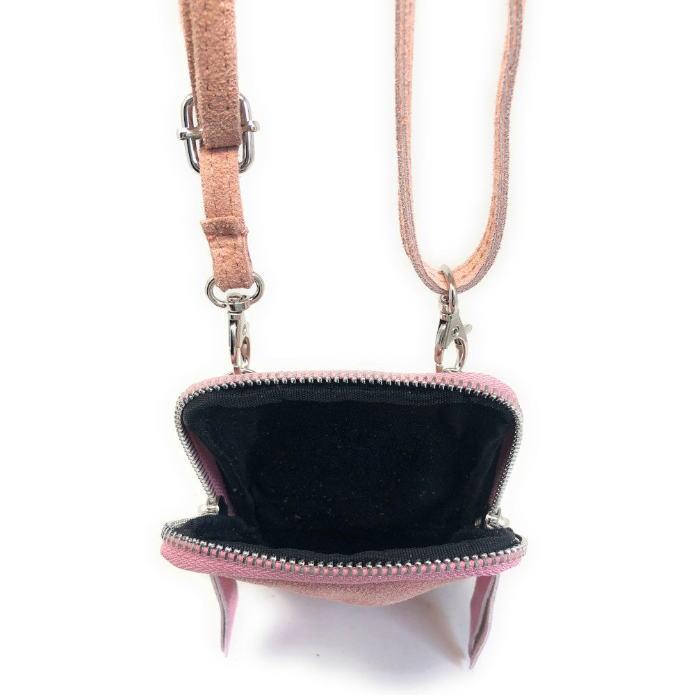 Pochette bandoulière en croûte de cuir LOUVRE Rose nude