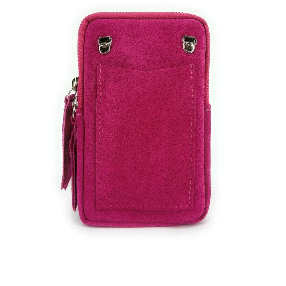 Pochette bandoulière en croûte de cuir LOUVRE Rose fuchsia