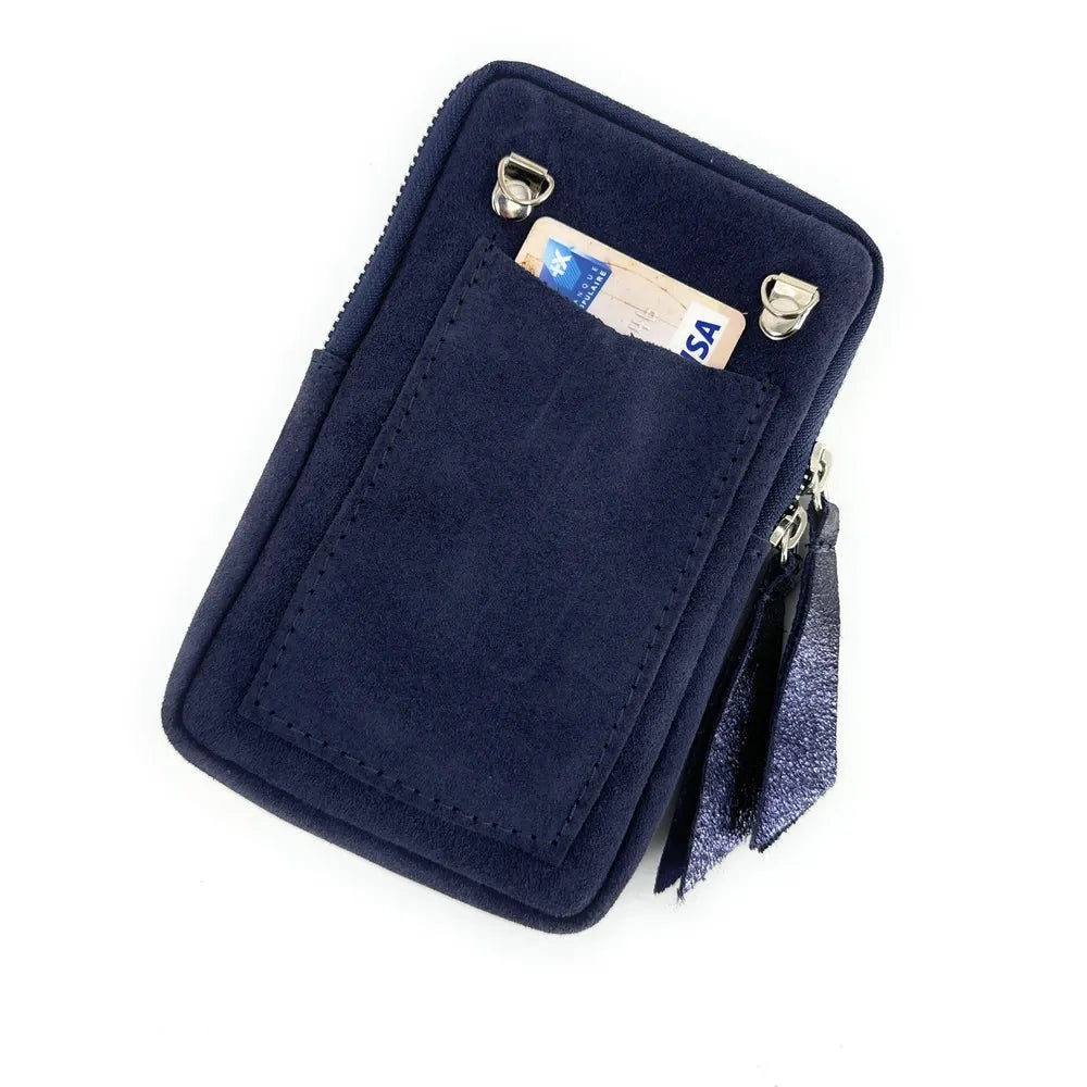 Pochette bandoulière en croûte de cuir LOUVRE Bleu marine