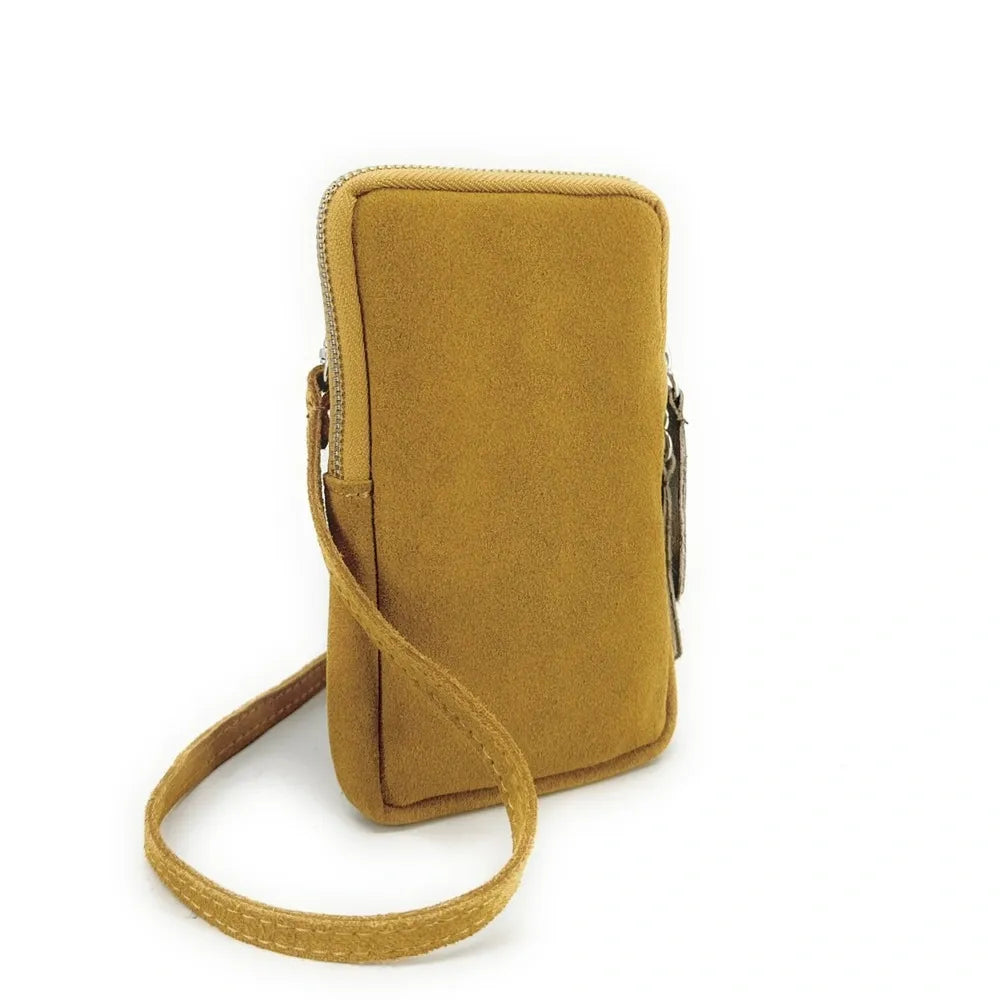 Pochette bandoulière en croûte de cuir LOUVRE Jaune Moutarde