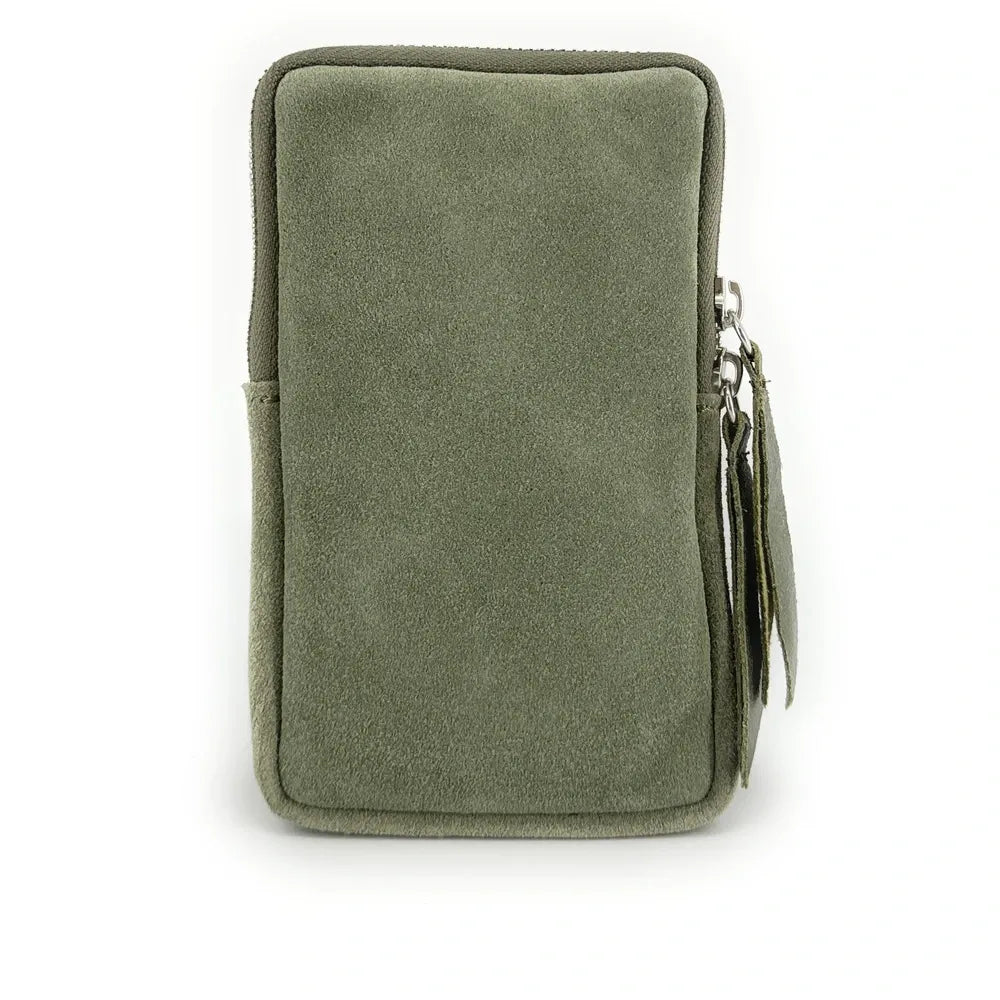 Pochette bandoulière en croûte de cuir LOUVRE Vert amande