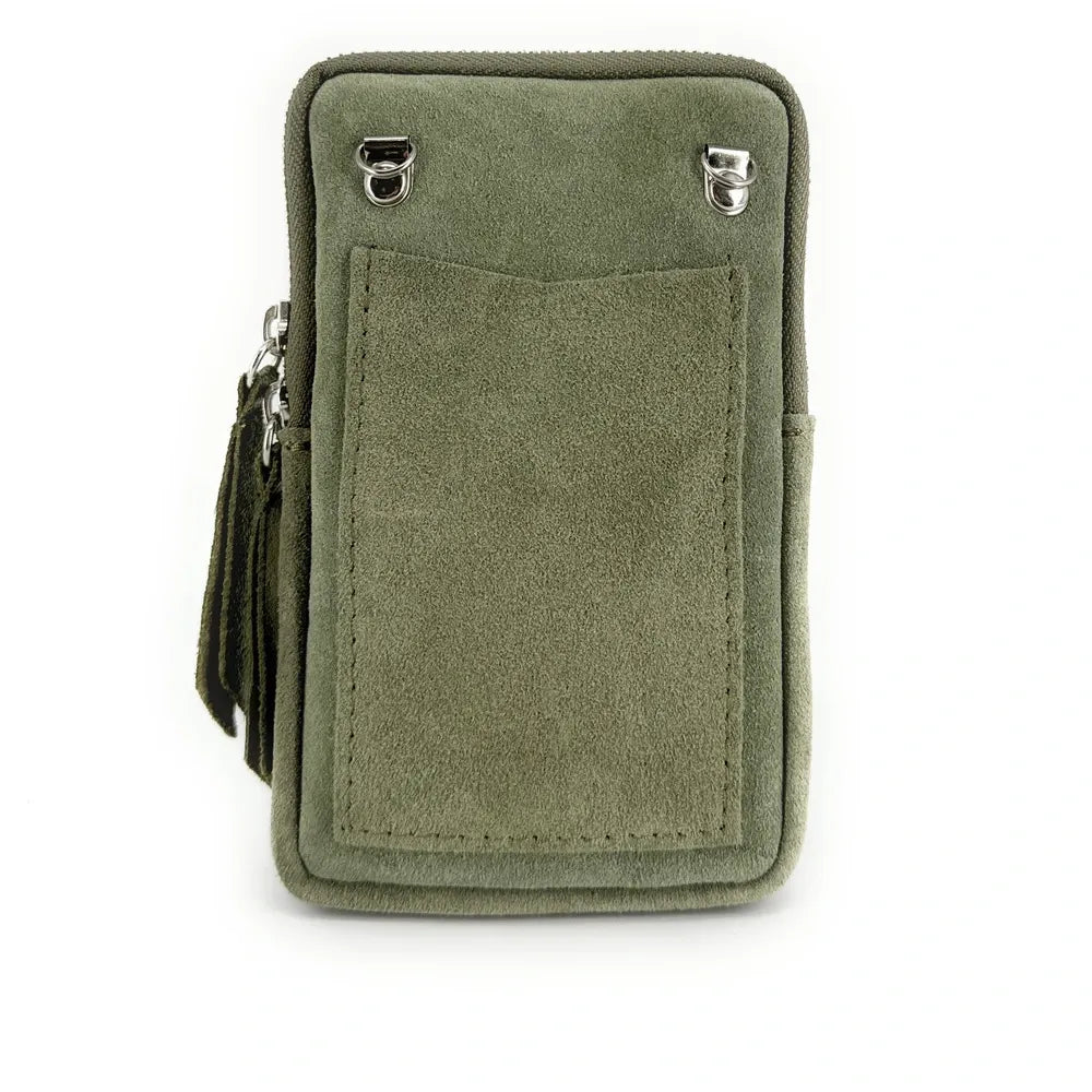Pochette bandoulière en croûte de cuir LOUVRE Vert amande