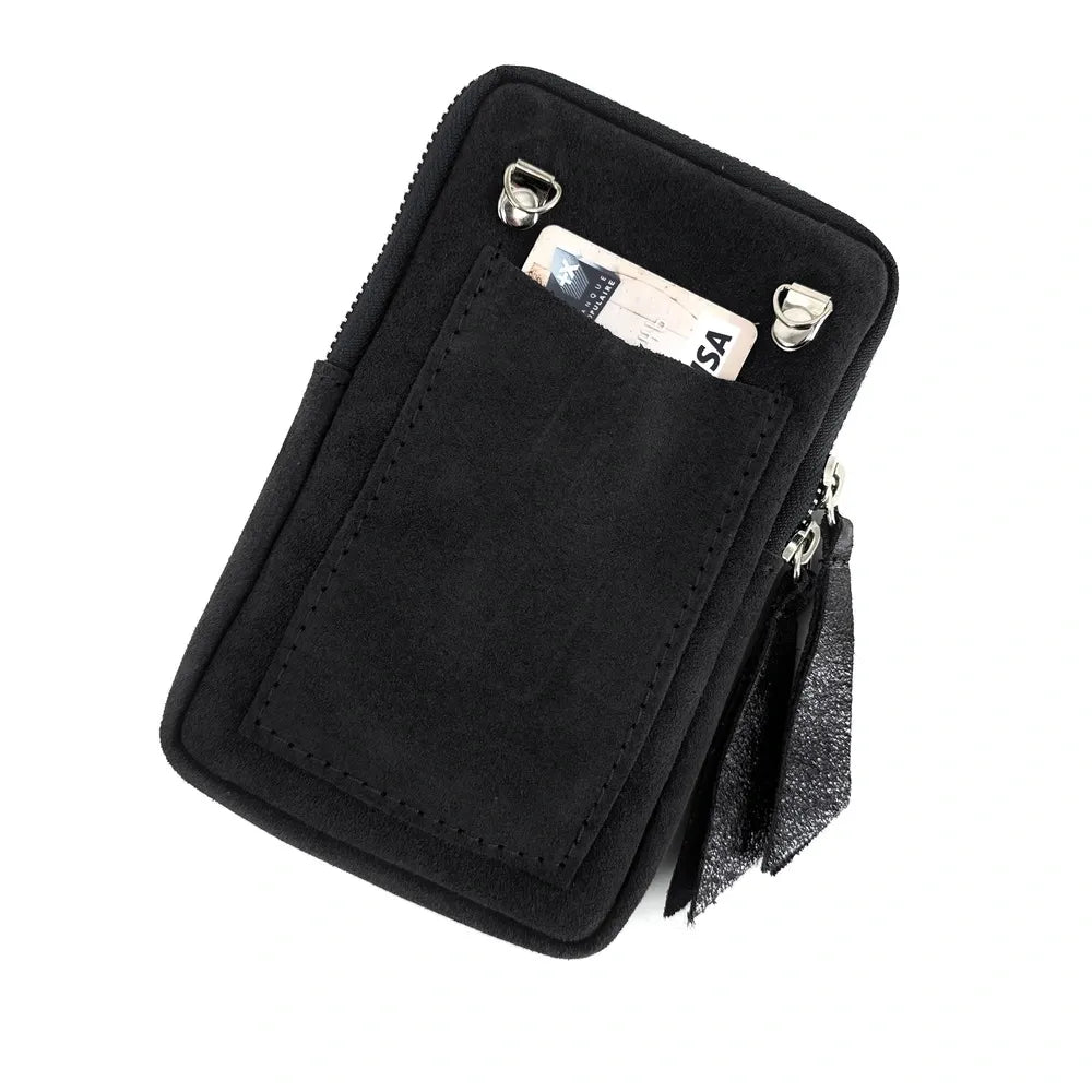Pochette bandoulière en croûte de cuir LOUVRE Noir