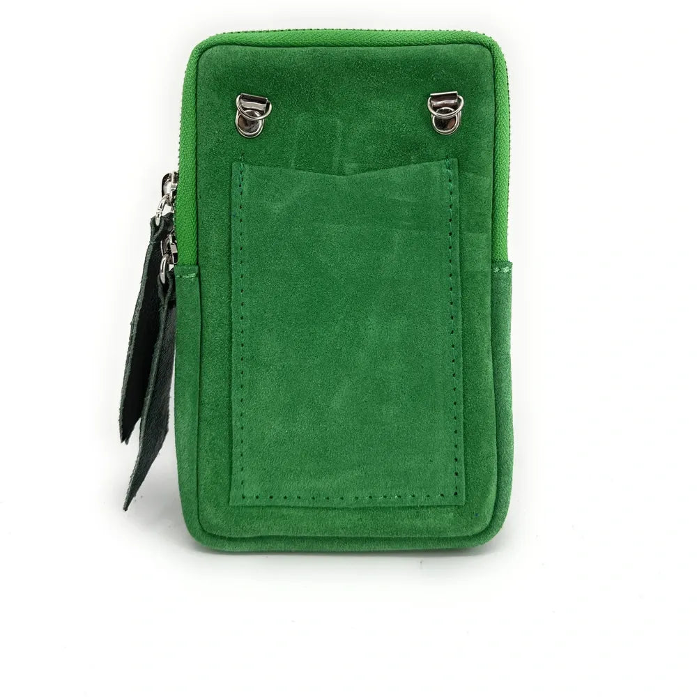 Pochette bandoulière en croûte de cuir LOUVRE Vert anglais