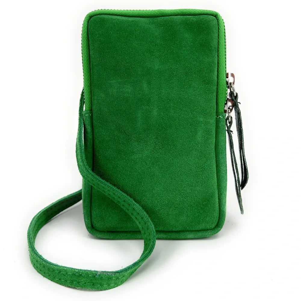 Pochette bandoulière en croûte de cuir LOUVRE Vert anglais