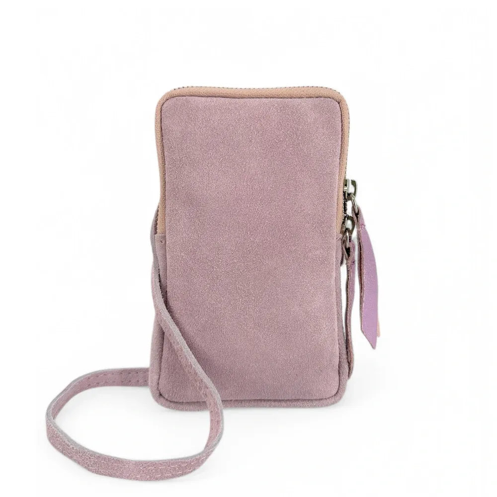 Pochette bandoulière en croûte de cuir LOUVRE Rose pâle