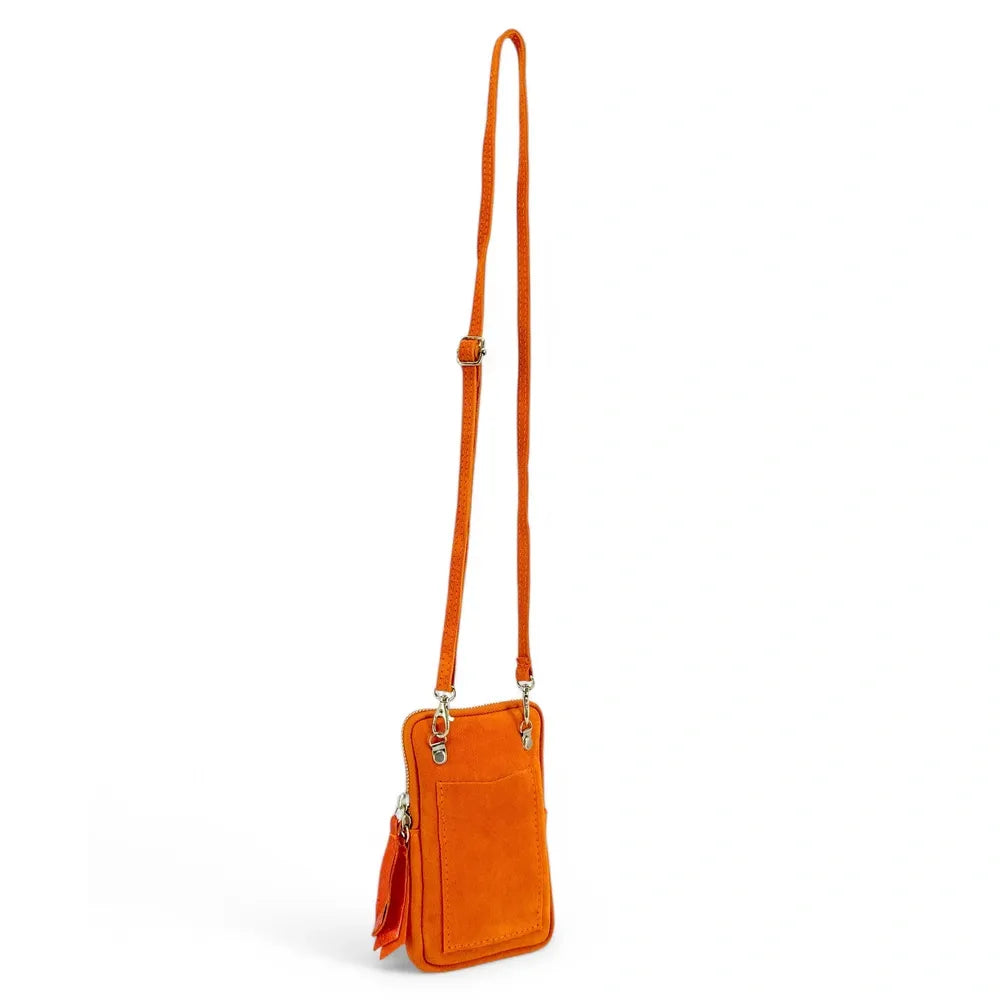 Pochette bandoulière en croûte de cuir LOUVRE Mandarine