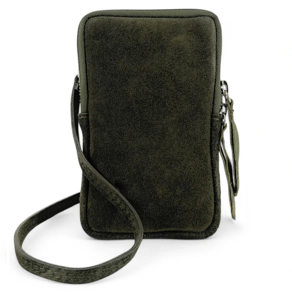 Pochette bandoulière en croûte de cuir LOUVRE Kaki