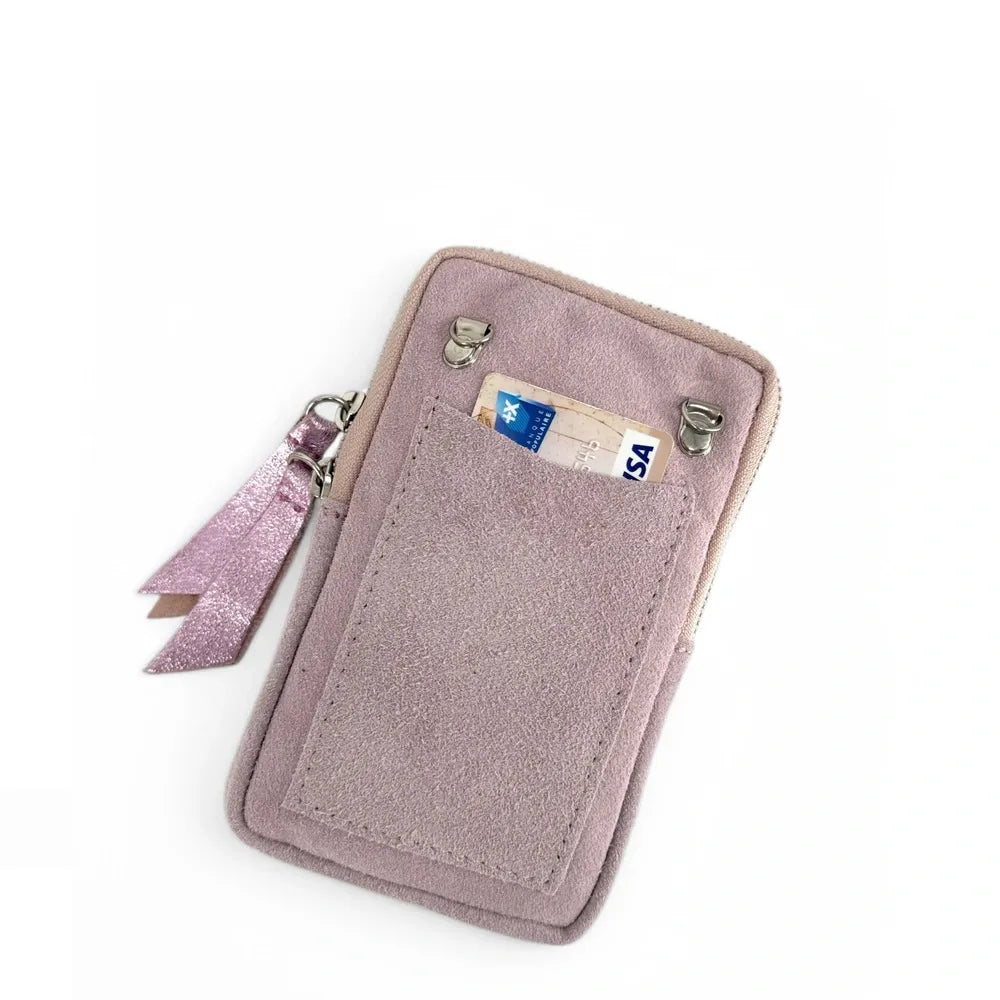 Pochette bandoulière en croûte de cuir LOUVRE Rose pâle