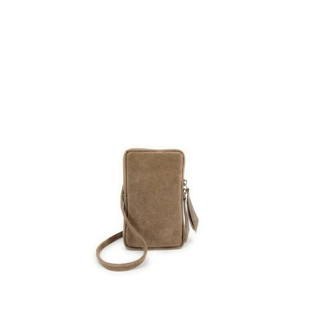 Pochette bandoulière en croûte de cuir LOUVRE Taupe
