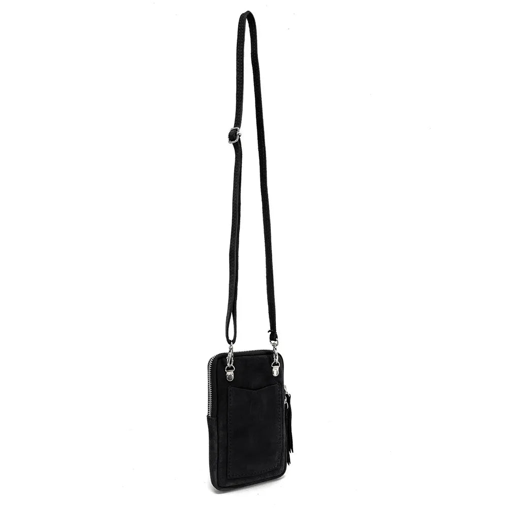 Pochette bandoulière en croûte de cuir LOUVRE Noir