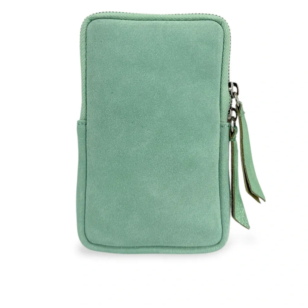 Pochette bandoulière en croûte de cuir LOUVRE Vert pastel