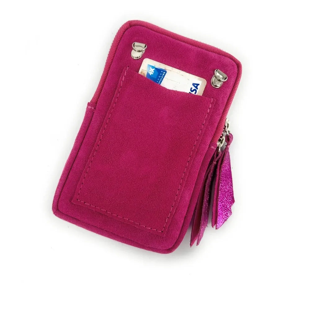 Pochette bandoulière en croûte de cuir LOUVRE Rose fuchsia