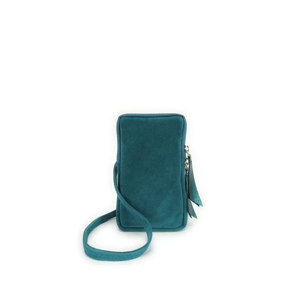 Pochette bandoulière en croûte de cuir LOUVRE Bleu vert canard