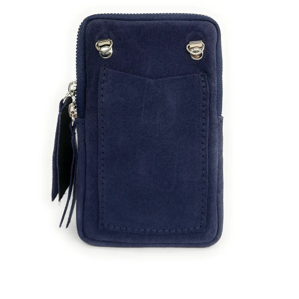 Pochette bandoulière en croûte de cuir LOUVRE Bleu marine