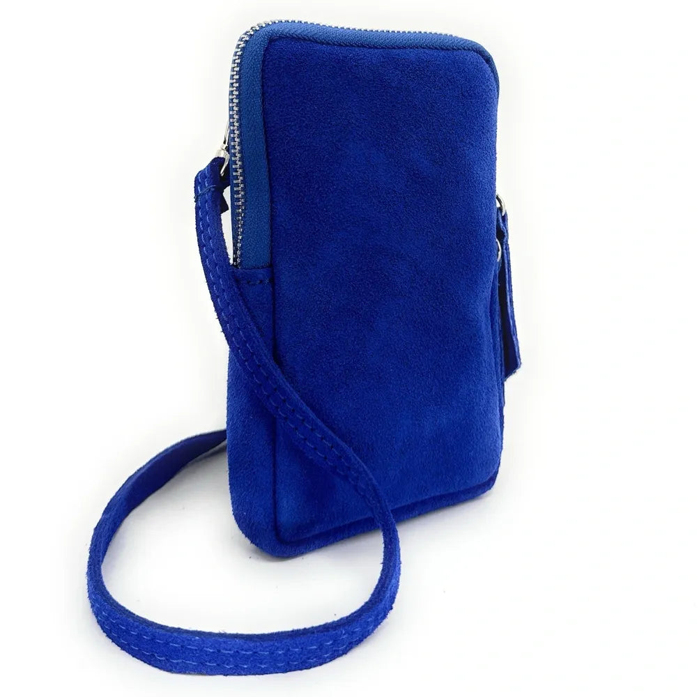 Pochette bandoulière en croûte de cuir LOUVRE Bleu roi