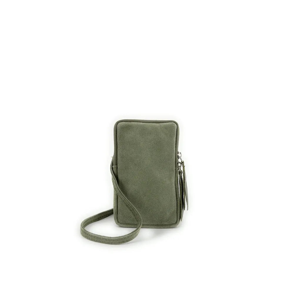 Pochette bandoulière en croûte de cuir LOUVRE Vert amande