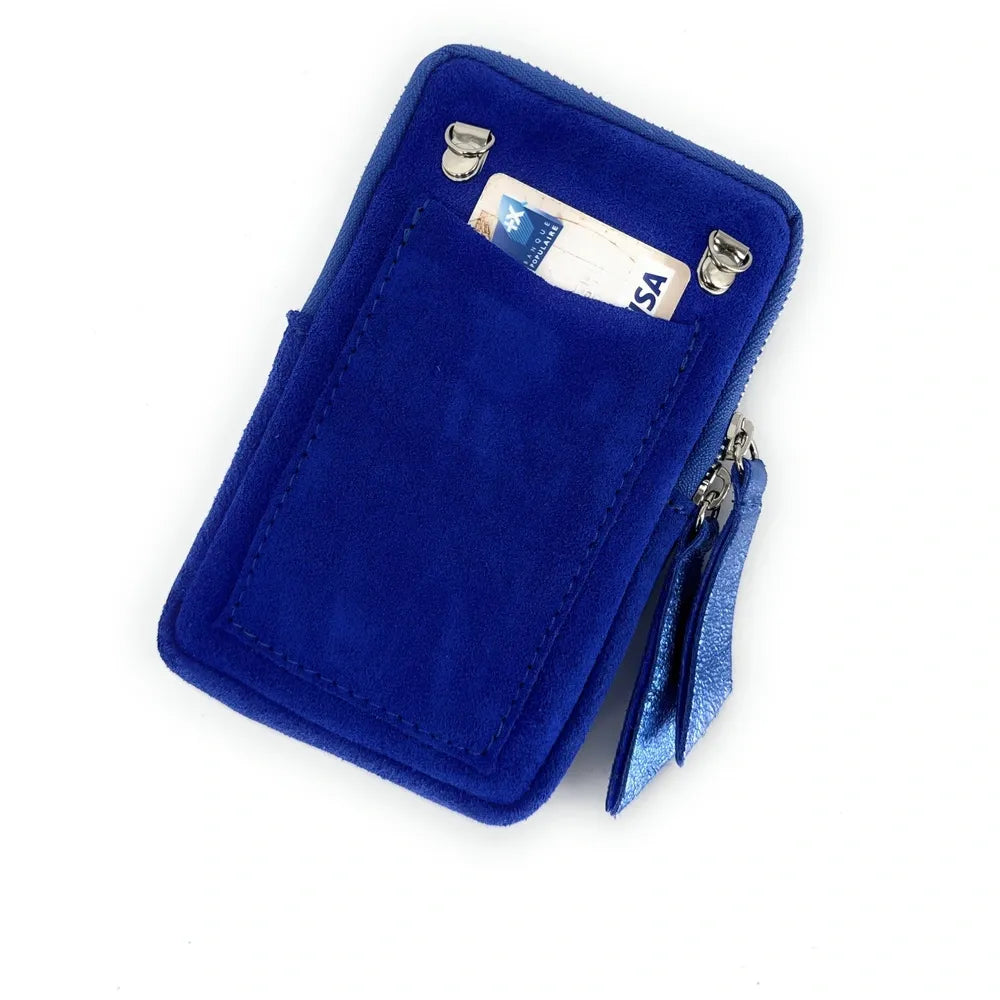 Pochette bandoulière en croûte de cuir LOUVRE Bleu roi