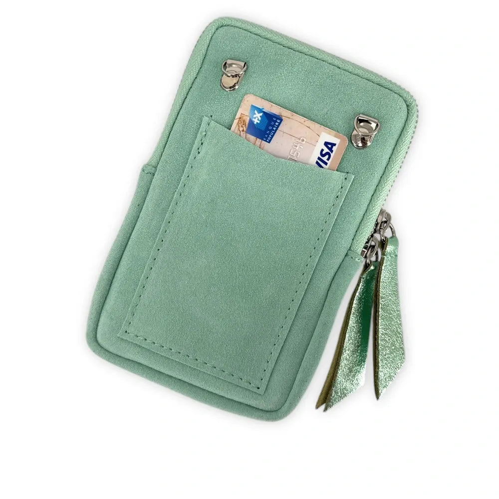 Pochette bandoulière en croûte de cuir LOUVRE Vert pastel