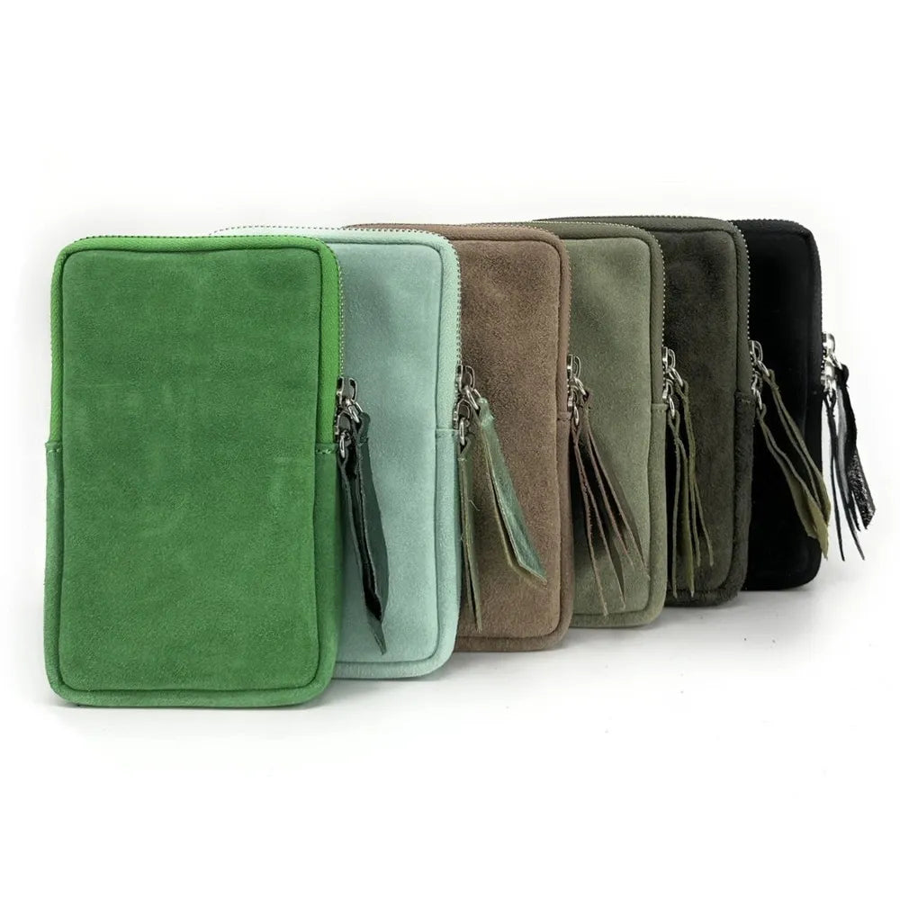 Pochette bandoulière en croûte de cuir LOUVRE Vert pastel