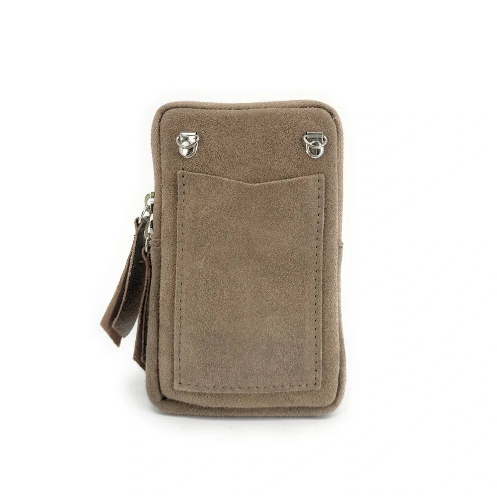 Pochette bandoulière en croûte de cuir LOUVRE Taupe